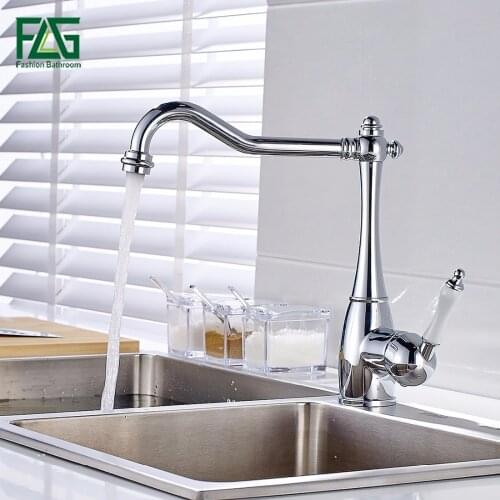 FLG Solid Brass Kitchen Faucet Mixer Single Hole 360 Rotate Kitchen Tap Silver Chrome Kitchen Sink Faucet torneira cozinha