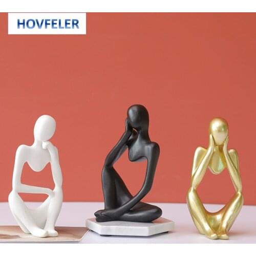 HOVFELER Sculpture Thinker Home Decoration Character Abstract Statue Art European Style Ornament Modern Office Shelf Desktop