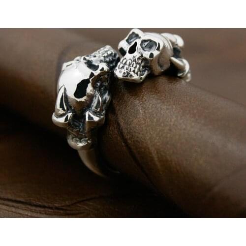 Solid 925 Sterling Silver Skulls Claw Mens Biker Rocker Ring 8V003