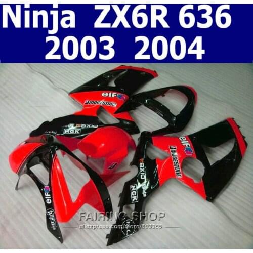 Aftermarket Fairing kit For Kawasaki Ninja ZX6R 2003-2004 03-04 RED Fairings ( Customize sticker ) k54