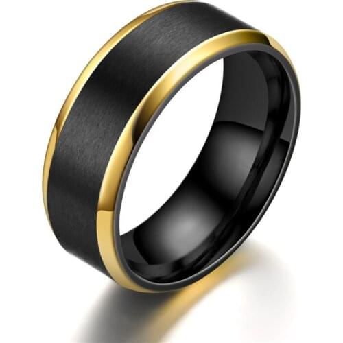 Fashion 8mm Wide Black Brushed Titanium Steel Ring Personality Mens Wedding Ring Cocktail Party Jewelry Gift Size Us6-12