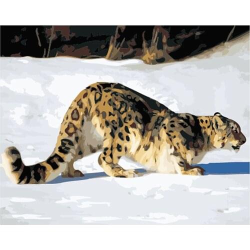 DIY Digital Painting By Numbers snow leopard oil painting mural Kits Coloring Wall Art Picture Gift frameless