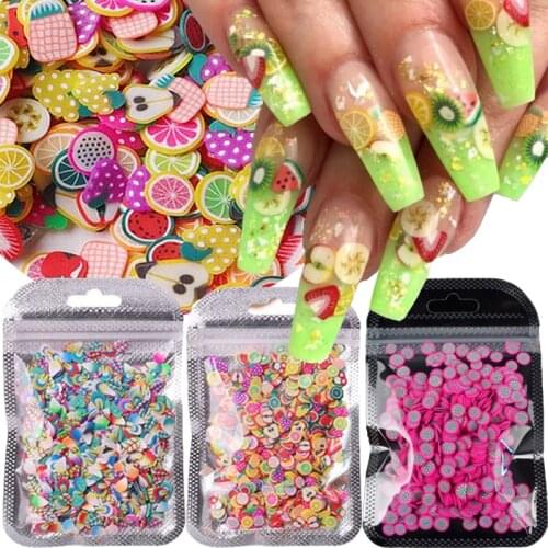 1000Pcs/Bag 3D Candy Fruit Feather Flowers Mix Designs Tiny Slices Polymer Clay DIY Beauty Nails Stickers Nail Art Decorations