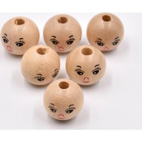 DIY Natural Round Wooden Beads Eco-Friendly Girl Smiling Face Wood Beads Lead-Free Wooden Balls 14mm 18mm