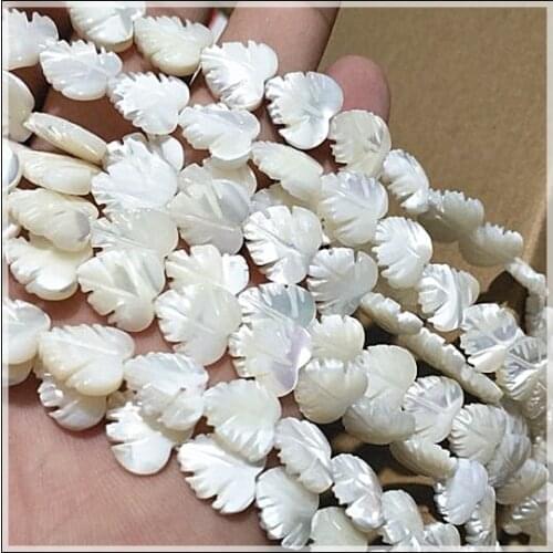 34pcs white shell strings saltwater mother of pearls carving leaf size 12mm shell beads accessories