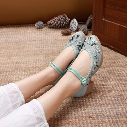 New Chinese Style Hanfu Shoes Cotton and Linen Shoes Retro Cloth Shoes Thick-soled High-heeled Womens Wedge Shoes