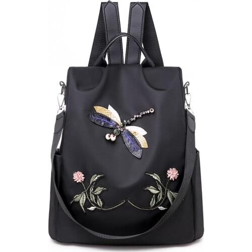 Wholesale Backpack Women 2021 New 3d Embroidery Dragonfly Chinese Ethnic Style Backpack Large Capacity Travel Bag