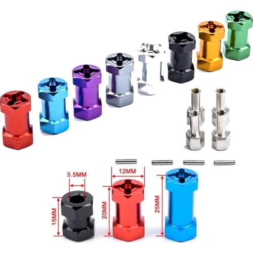 4pcs Aluminum 12mm Hex Wheel Hub Drive Adaptor 15/20/25mm Extension Combiner Coupler for 1/10 RC Car Crawler Axial SCX10 D90