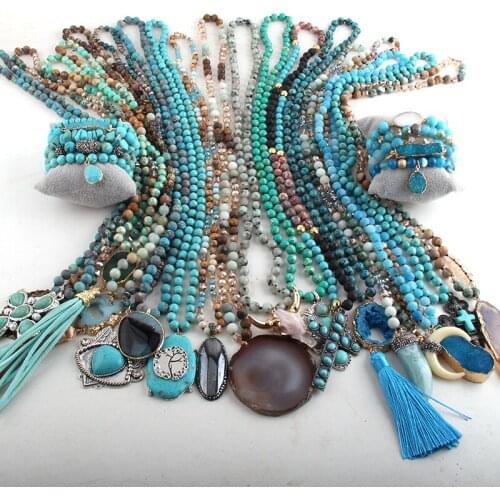 RH Wholesale 20pc Blue Mix Color Necklace / Bracelet Set Fashion Boho Jewelry For Women Bohemian Necklaces Gift