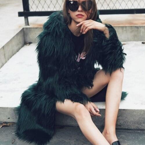 Luxury Warm imitation fur fur Long Coat Trench Coat fur Bomber Hoodie Faux fox fur Jacket Long Hair Windbreaker with cap PopNew