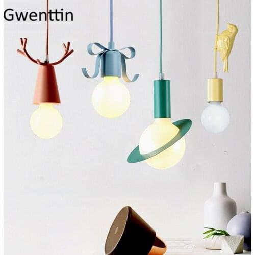 Modern Nordic Colorful Pendant Light Fixtures Dining Room Kitchen Hanging Lamps Deer Bird Lamp Suspension Luminaire Home Decor