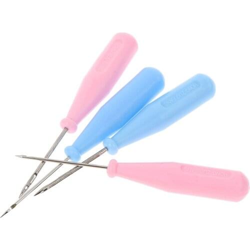 Steel Stitcher Sewing Awl Shoes Bags Hole Hook DIY Handmade Leather Tool Plastic Handle Cone Needle Shoe Repair Needles