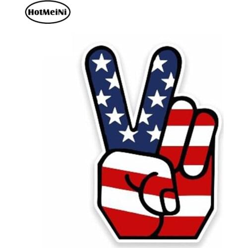 HotMeiNi 13cm x 8cm Reflective Peace Hand Gesture Sign USA American Flag Decal Sticker Car Vinyl Waterproof Tuning Decal