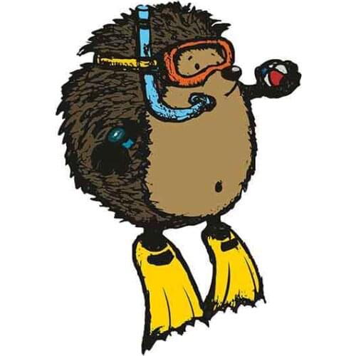 SZWL Funny Car Stickers Cartoon Scuba Diving Hedgehog Waterproof Vinyl Auto Accessories for Door Windows Laptop Boat,13cm*9cm