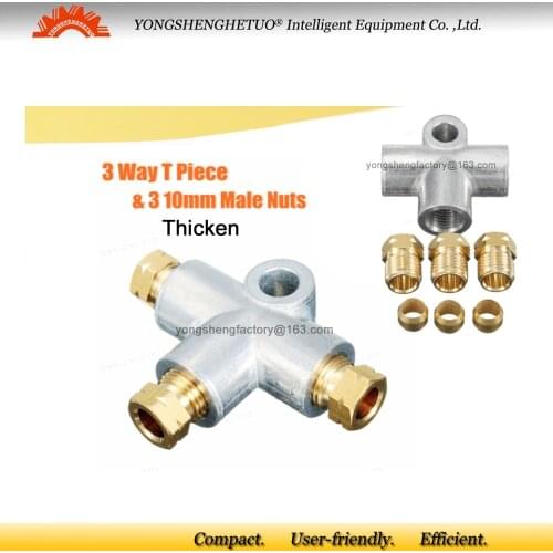 Thicken hose connector tee joint 3TD-10-10 3T-8-8 3 way T Piece 3 10 mm male nuts INCLUDE PA PB for lubrication pipeline