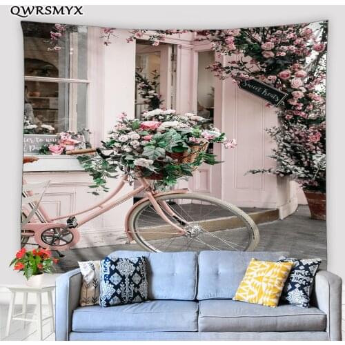 Bicycle Flower Vine In Front Of The Door Tapestry Landscape Wall Hanging Home Living Room Bedroom Dorm Decor Wall Tapestries