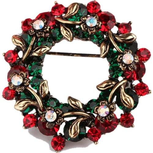 Vintage Exaggerated Antique Silver Color Red And Green Rhinestone Statement Hollow Flower Brooch for Women Fashion Jewelry