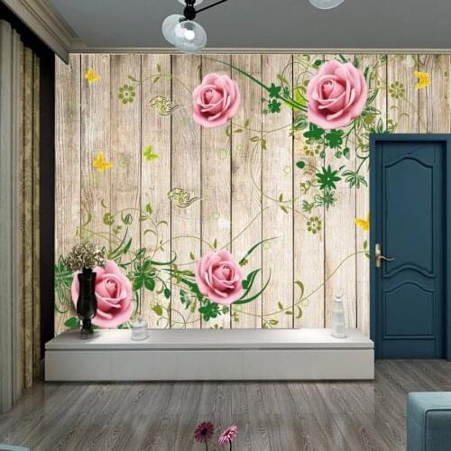 Vintage Wood Pattern Rose Floral Wallpaper Murals for Living Room Bedroom TV Sofa Background Wall Painting Decor Papel De Parede
