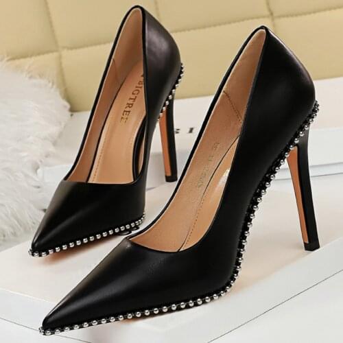 2021 Women 7.5cm 10.5cm High Heels Stiletto Pumps Female Big Size Sexy Nightclub Heels Rivets Pumps Scarpins Party Prom Shoes