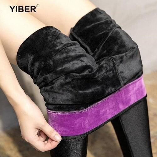 Winter Thick Leggings Solid Slim Pants Fashion Lady fleece Warm Leggings Casual Black Shiny High Waist Leggings skinny trousers