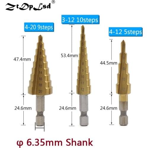 ZtDpLsd HSS Steel Titanium Step Drill Bit Cone Cutt Tools Metal For Woodworking Wood Coated Cut High Speed Drilling Power Tool