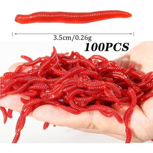 20/50/100pcs Lifelike Red Worm Soft Lure 35mm Earthworm Fishing Silicone Artificial Bait Fishy Smell Shrimp Additive Bass Carp