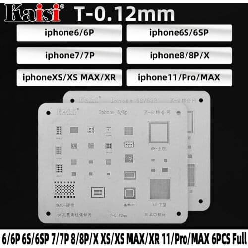 6 Pcs/lot High quality IC Chip BGA Reballing Stencil Kits Set Solder Template for iPhone 11 pro Max XS XR X 8 7 6S 6 Plus