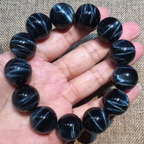 Natural Blue Tigers Eye Gemstone 18mm Hawk EyeRound Beads Crystal Stretch For Man Women Bracelets AAAAA