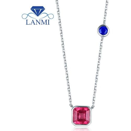 Solid 18K White Gold Natural Pink Tourmaline Pendant Necklace Sapphire Gem Including Chain Jewelry for Wife Christmas Gift