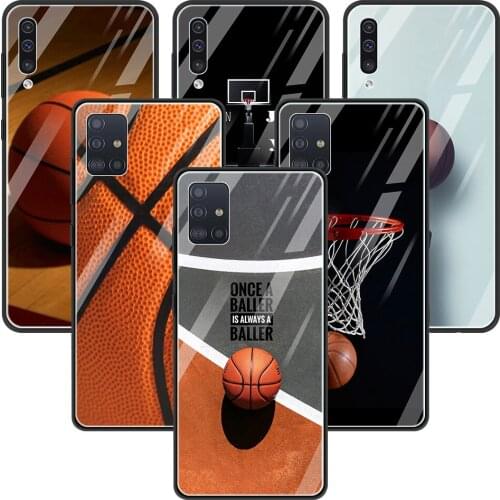 Phone Case For Samsung Galaxy A71 A52 A51 A91 A81 A72 A41 A31 A21s A21 A11 A01 M51 M31 M21 Glass Cover Basketball Basket