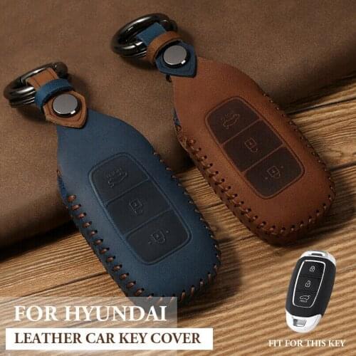 For Hyundai Accent Palisade 3 Buttons Genuine Leather Car Remote Smart Key Case Cover Holder Shell