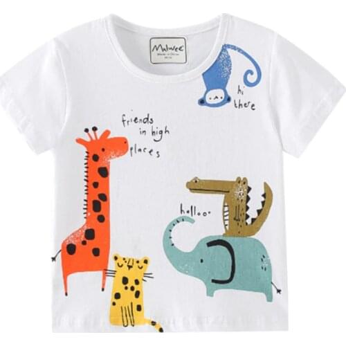 Children New 2021 Summer Baby Girl Clothes Short Sleeve O-neck T Shirt Animal Print Giraffe Elephant Tee Tops for Kids 2-7 Years