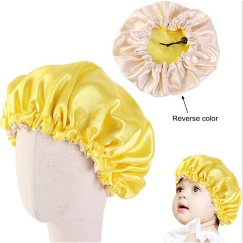 Kids Soft Reversible Bonnet Double Sides Satin Adjustable Size Solid Sleep Night Cap Bonnet Baby Hat For 2-7 Years Children