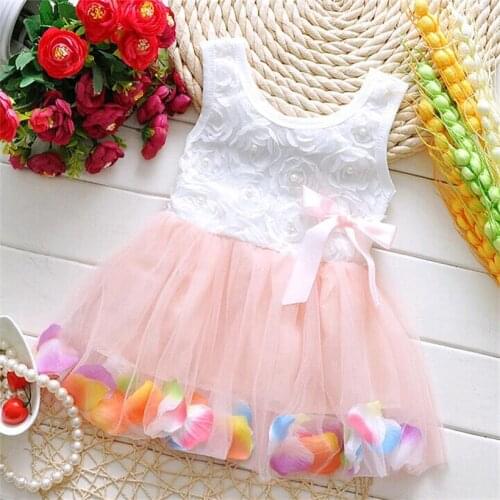 UNIKIDS Free shipping 2016 new summer 1 2 3 y baby dress with petals cotton O-neck sleeveless baby girls dresses