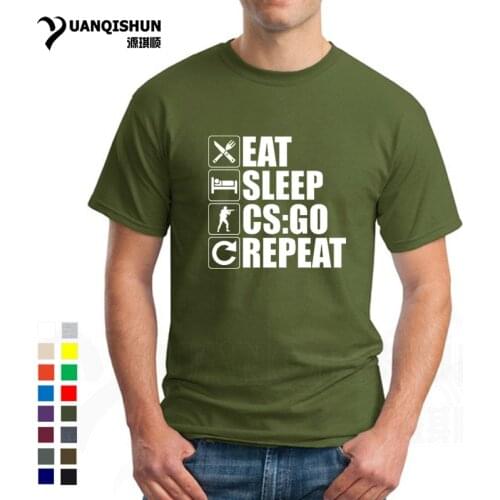 Eat Sleep CS:GO Repeat T-Shirt Funny Design CS GO Gamers Men T shirt Fashion 16 Colors High Quality Cotton Male Top Tees Hip Hop
