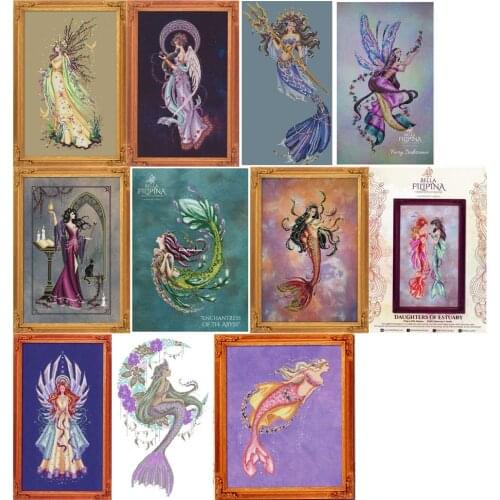 Artistic hand-dyed hand-painted cross-stitch cloth with beaded metal thread dark blue kit MD angel styles cross stitch