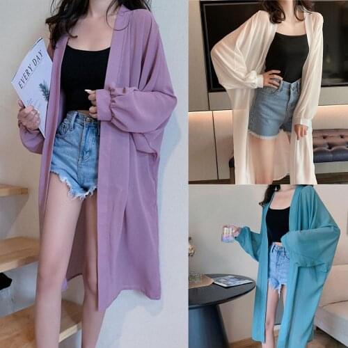 New Fashion Women Summer Sleeve Solid Color Anti Sun Thin Cardigan Midi Coat Female Summer Beach Kimono Long Batwing Dropshiping