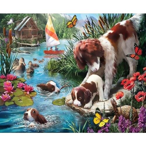 DIY Painting By Numbers Dog Landsca HandPainted Oil Painting Drawing On Canvas Kill Time Unique Gift Home Decoration