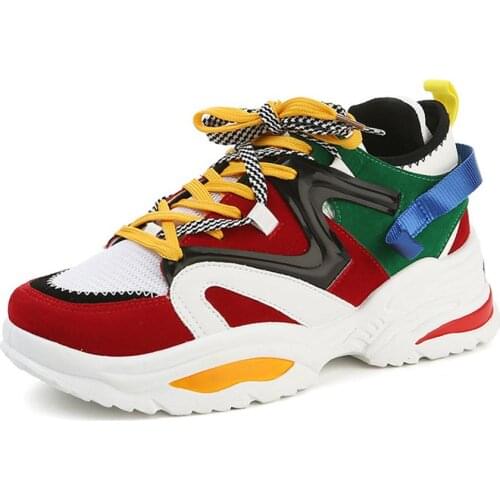 Women Sport Shoes Chunky Casual Ladies Mesh Shoes Lace Up Tennis Female Platform Sneaker Thick Sole Running Women Shoes WJ074