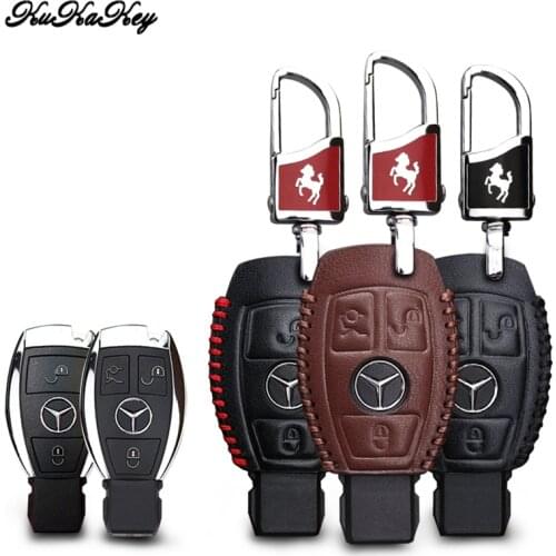 KUKAKEY Car Key Case For Mercedes Genuine Leather Key Case Cover For Benz W124 W202 W 210 W210 W211 Amg W204 Car Key Bag Holder