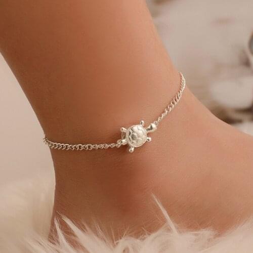 Hot Fashion Simple Alloy Tortoise Beach Small Anklet For Women Korean Pop Cute Animal Metal Chain Jewelry Wholesale
