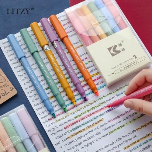 LITZY 6pcs/set Macaroon Highlighter Pen Kawaii Marker Pens Journal Drawing Painting Art Stationary School Writing Supplies