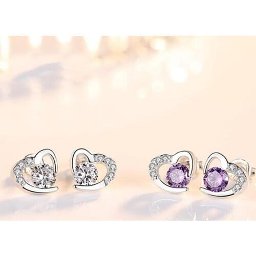 Minimalist Silver Color Stud Earrings For Women Fashion Heart-shaped Crystal Zircon Hot Sale Earrings Girls Party Jewelry