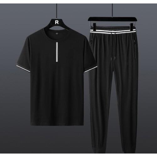 2021 New Sports Suit Mens Running Gym Two Piece Quick Drying Clothes Ice Thin Casual Short Sleeve Summer Men Tshirt and Pants