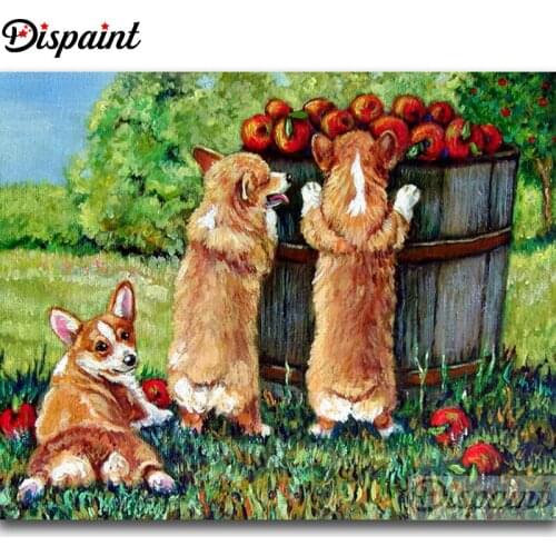 Dispaint 5D DIY Diamond Embroidery Full Display "Animal dog apple" Diamond Painting Square/Round Rhinestones Decor Art A25535