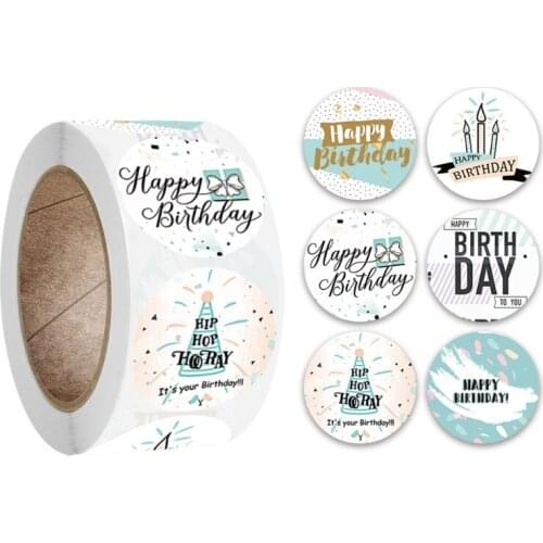 500Pcs/Roll Kids Children Baby Cartoon Happy Birthday Round Sticker Labels for Scrapbooking Cards Envelopes Party Decor