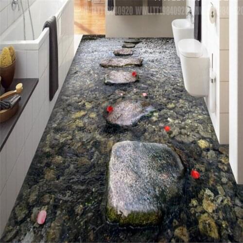 Beibehang Stone road stream wall paper sticker 3D floor wallpaper bathroom mural non-slip waterproof self-adhesive PVC painting