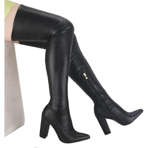 Faux Leather Slim Boots Sexy over the knee Tight high women snow boots womens winter chunky high boots woman Big Size shoes