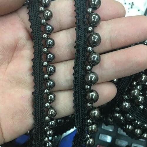 Single row gray bead hand-nail bead black lace cuffs skirt dress lace trim accessories national stage decoration accessories