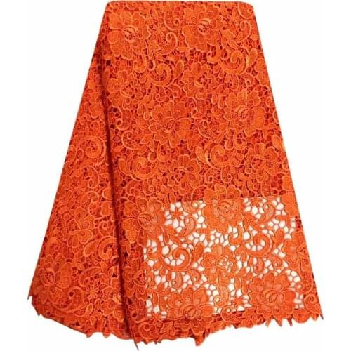 Latest Orange Nigerian Cord Lace Fabric African Cord Lace Fabrics High Quality 2019 Guipure Voile Lace Mesh Cotton Material